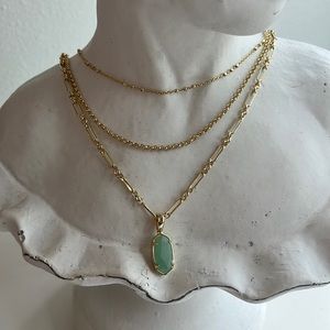 Kendra Scott Three Strand Gold and Matte Green Elisa Necklace